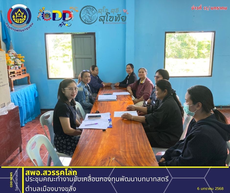 ประชุมคณะทำงานขับเคลื่อนกองทุนพัฒนาบทบาทสตรี ตำบลเมืองบางขลัง